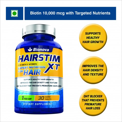 Hairstim XT - Biotin 10,000mcg with Added Nutrients for Hair Growth & Reduced Hair Loss, 30 Tablets