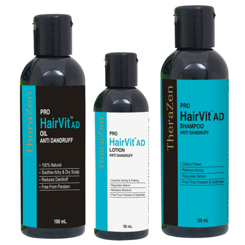 مجموعة معالجة Millennium Herbal Care Pro HairVit AD (مضادة للقشرة) - زيت، 100 مل + لوشن، 50 مل + شامبو، 100 مل (810 روبية/المجموعة)