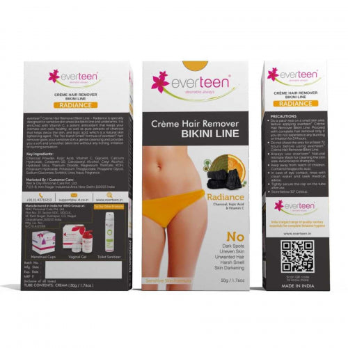 everteen Radiance Bikini Line Hair Remover Creme with Charcoal, Kojic Acid and Vitamin C, 50gm