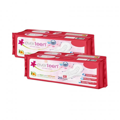 everteen XL Sanitary Napkin Pads with Neem and Safflower Cottony-Soft Top Layer, 40 Pieces
